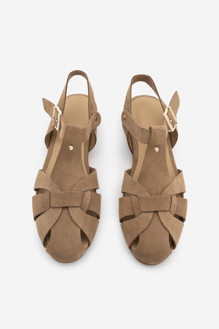 Kadın Hakiki Deri Önü Kapalı Günlük Sandalet Yenzar - Camel Süet