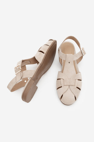 Kadın Hakiki Deri Önü Kapalı Günlük Sandalet Yenzar - Bej Süet