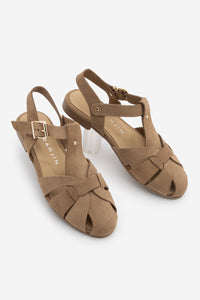 Kadın Hakiki Deri Önü Kapalı Günlük Sandalet Yenzar - Camel Süet