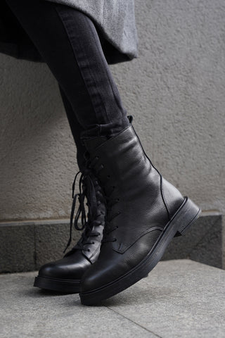 Kadın Hakiki Deri Postal Bot Kafle - Siyah