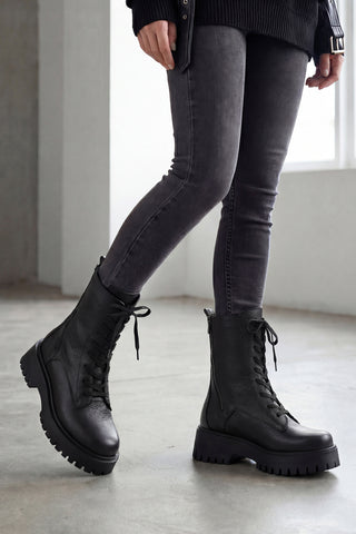 Kadın Hakiki Deri  Postal Bot Orben - Siyah