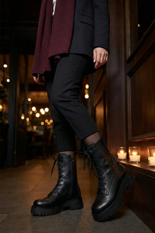 Kadın Hakiki Deri  Postal Bot Orben - Siyah