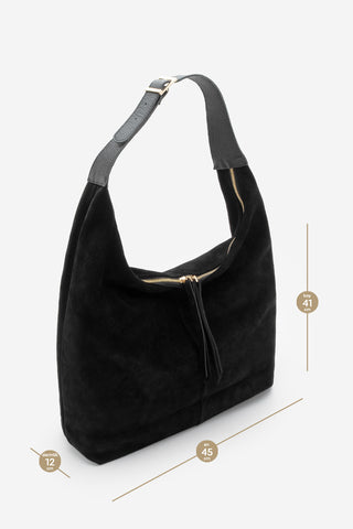 Kadın Hakiki Deri Omuz Çantası Avelin - Siyah Süet