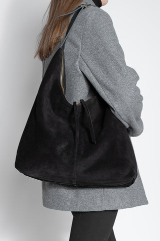 Kadın Hakiki Deri Omuz Çantası Avelin - Siyah Süet