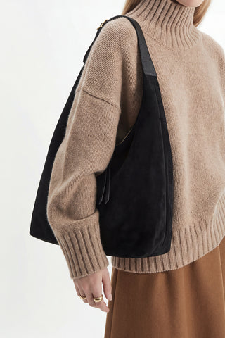 Kadın Hakiki Deri Omuz Çantası Avelin - Siyah Süet