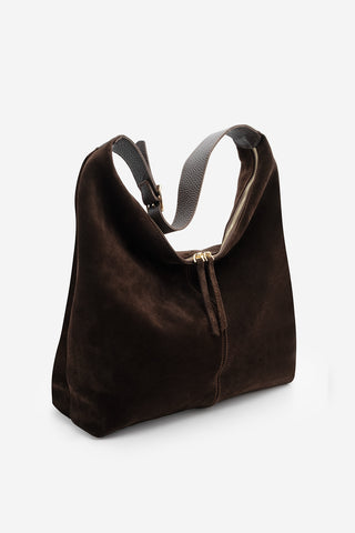 Kadın Hakiki Deri Omuz Çantası Avelin - Kahve Süet
