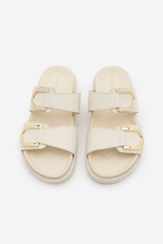 Kadın Hakiki Deri Tokalı Günlük Terlik Merpe - Ekru