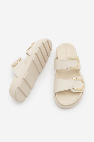 Kadın Hakiki Deri Tokalı Günlük Terlik Merpe - Ekru