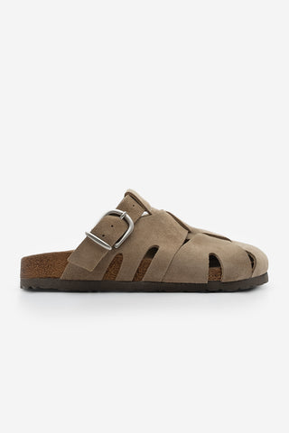 Kadın Hakiki Deri Eva Taban Tokalı Süet Sabo Terlik Yolis - Toprak Süet