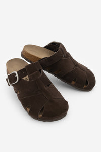 Kadın Hakiki Deri Eva Taban Tokalı Süet Sabo Terlik Yolis - Kahve Süet