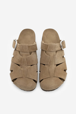 Kadın Hakiki Deri Eva Taban Tokalı Süet Sabo Terlik Yolis - Toprak Süet