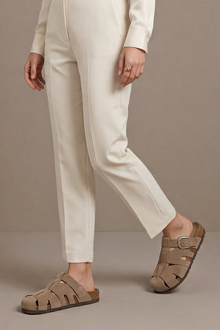 Kadın Hakiki Deri Eva Taban Tokalı Süet Sabo Terlik Yolis - Toprak Süet