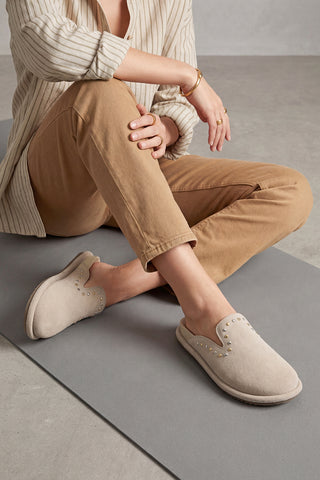 Kadın Hakiki Deri Zımbalı Sabo Günlük Terlik Sufite - Bej Süet