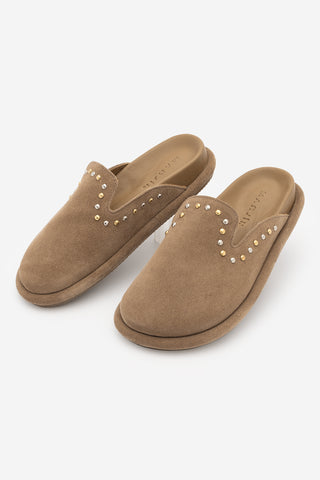 Kadın Hakiki Deri Zımbalı Sabo Günlük Terlik Sufite - Camel Süet