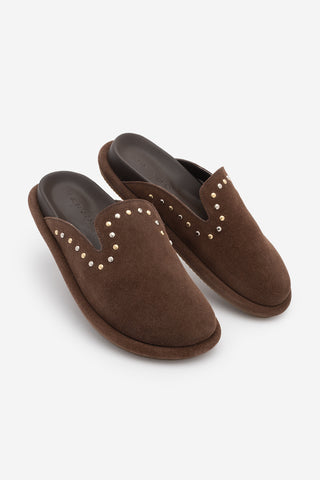 Kadın Hakiki Deri Zımbalı Sabo Günlük Terlik Sufite - Kahve Süet