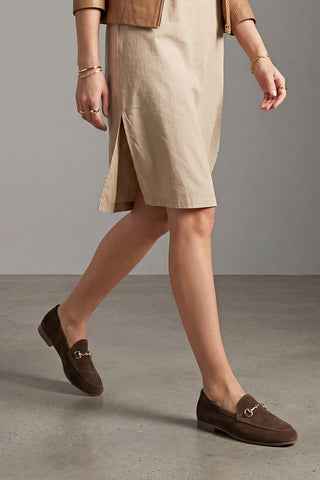 Kadın Hakiki Deri Zincirli Loafer Ayakkabı Tanle - Kahve Süet