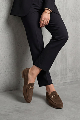 Kadın Hakiki Deri Zincirli Loafer Ayakkabı Tanle - Kahve Süet