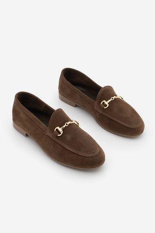 Kadın Hakiki Deri Zincirli Loafer Ayakkabı Tanle - Kahve Süet