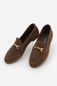 Kadın Hakiki Deri Zincirli Loafer Ayakkabı Tanle - Kahve Süet