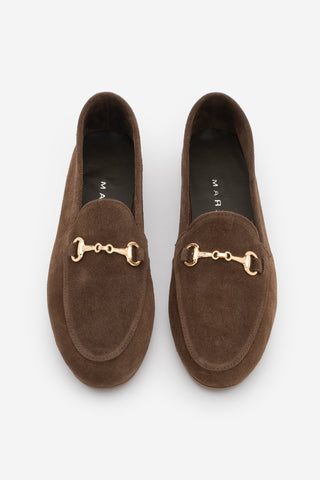 Kadın Hakiki Deri Zincirli Loafer Ayakkabı Tanle - Kahve Süet