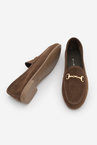 Kadın Hakiki Deri Zincirli Loafer Ayakkabı Tanle - Kahve Süet