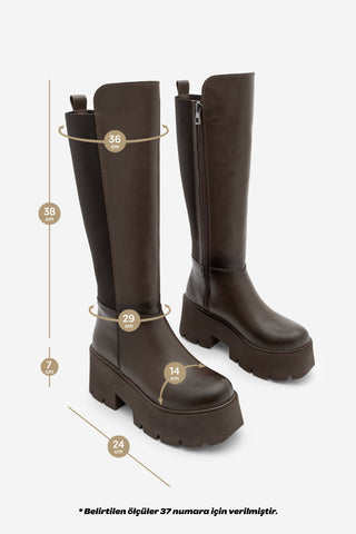 Kadın Kalın Taban Çizme Ferlas - Kahve