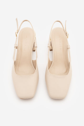 Kadın Kalın Topuk Klasik Topuklu Ayakkabı Likay - Ekru