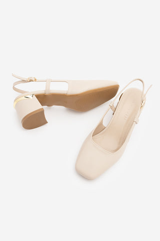 Kadın Kalın Topuk Klasik Topuklu Ayakkabı Likay - Ekru