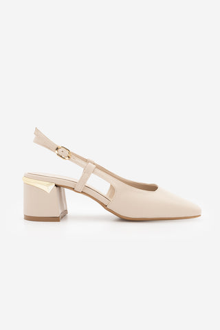 Kadın Kalın Topuk Klasik Topuklu Ayakkabı Likay - Ekru