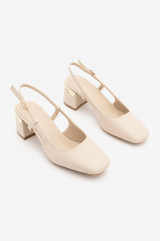 Kadın Kalın Topuk Klasik Topuklu Ayakkabı Likay - Ekru