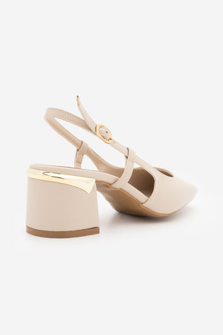 Kadın Kalın Topuk Klasik Topuklu Ayakkabı Likay - Ekru