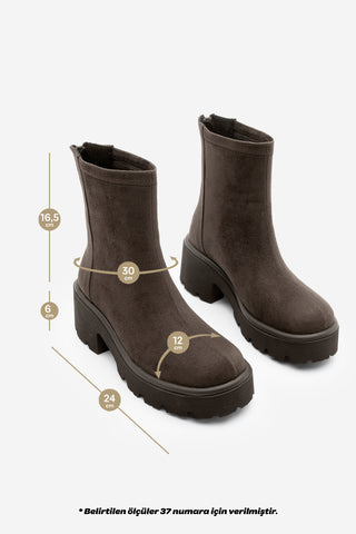 Kadın Kalın Topuklu Günlük Bot Lofani - Kahve Süet