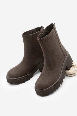 Kadın Kalın Topuklu Günlük Bot Lofani - Kahve Süet