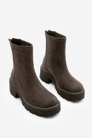 Kadın Kalın Topuklu Günlük Bot Lofani - Kahve Süet