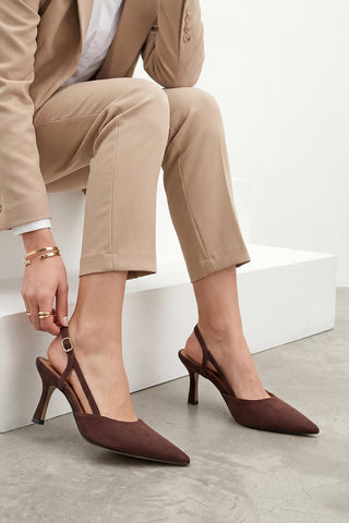 Kadın Klasik Topuklu Ayakkabı Suder - Kahve Süet