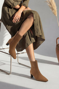 Kadın Küt Burun Topuklu Bot Sivet - Taba Süet