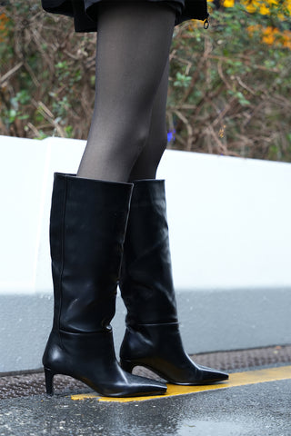 Kadın Küt Burun Topuklu Çizme Doreka - Siyah