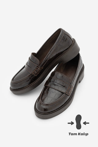 Kadın Loafer Günlük Ayakkabı Fonle - Kahve Croco