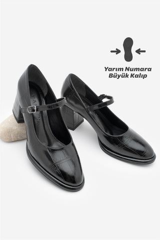 Kadın Loafer Günlük Topuklu Ayakkabı Vikas - Siyah Croco