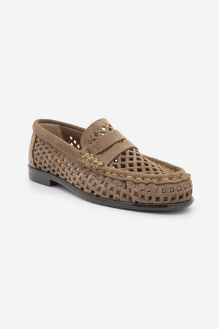 Kadın Loafer Hakiki Deri Delikli Büzgülü Günlük Ayakkabı Lorpe - Camel Süet