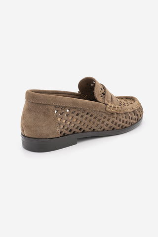 Kadın Loafer Hakiki Deri Delikli Büzgülü Günlük Ayakkabı Lorpe - Camel Süet
