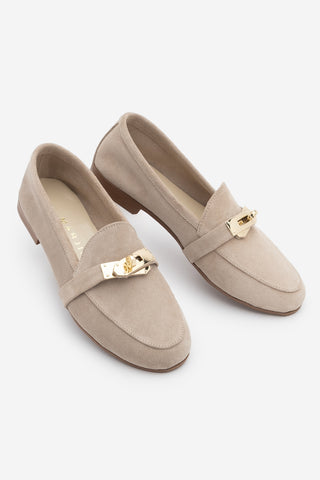 Kadın Loafer Hakiki Deri Tokalı Günlük Ayakkabı Nador - Bej Süet