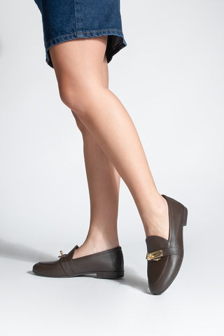 Kadın Loafer Hakiki Deri Tokalı Günlük Ayakkabı Nador - Kahve