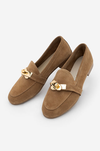 Kadın Loafer Hakiki Deri Tokalı Günlük Ayakkabı Nador - Camel Süet