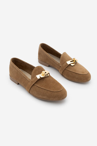 Kadın Loafer Hakiki Deri Tokalı Günlük Ayakkabı Nador - Camel Süet