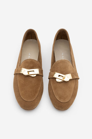 Kadın Loafer Hakiki Deri Tokalı Günlük Ayakkabı Nador - Camel Süet