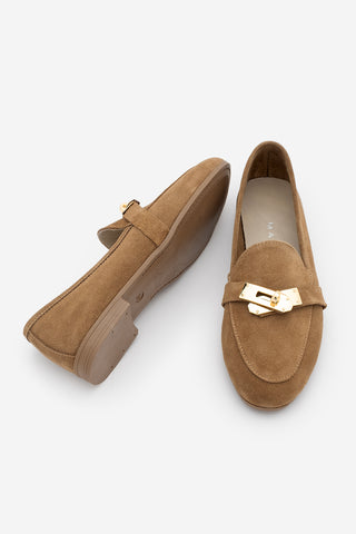Kadın Loafer Hakiki Deri Tokalı Günlük Ayakkabı Nador - Camel Süet