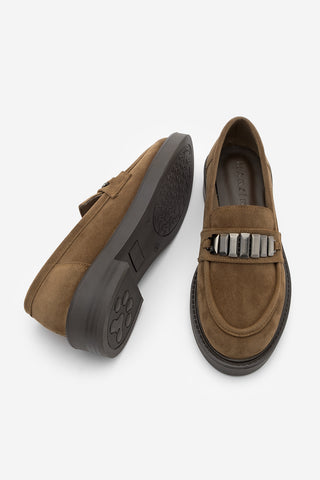 Kadın Loafer Tokalı Günlük Ayakkabı Vilyum - Taba Süet