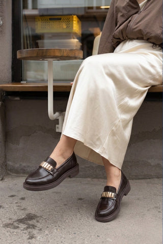 Kadın Loafer Tokalı Günlük Ayakkabı Vilyum - Kahve