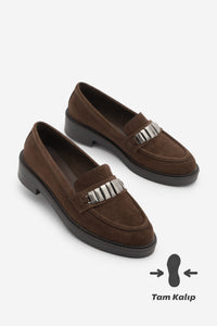 Kadın Loafer Tokalı Günlük Ayakkabı Vilyum - Kahve Süet